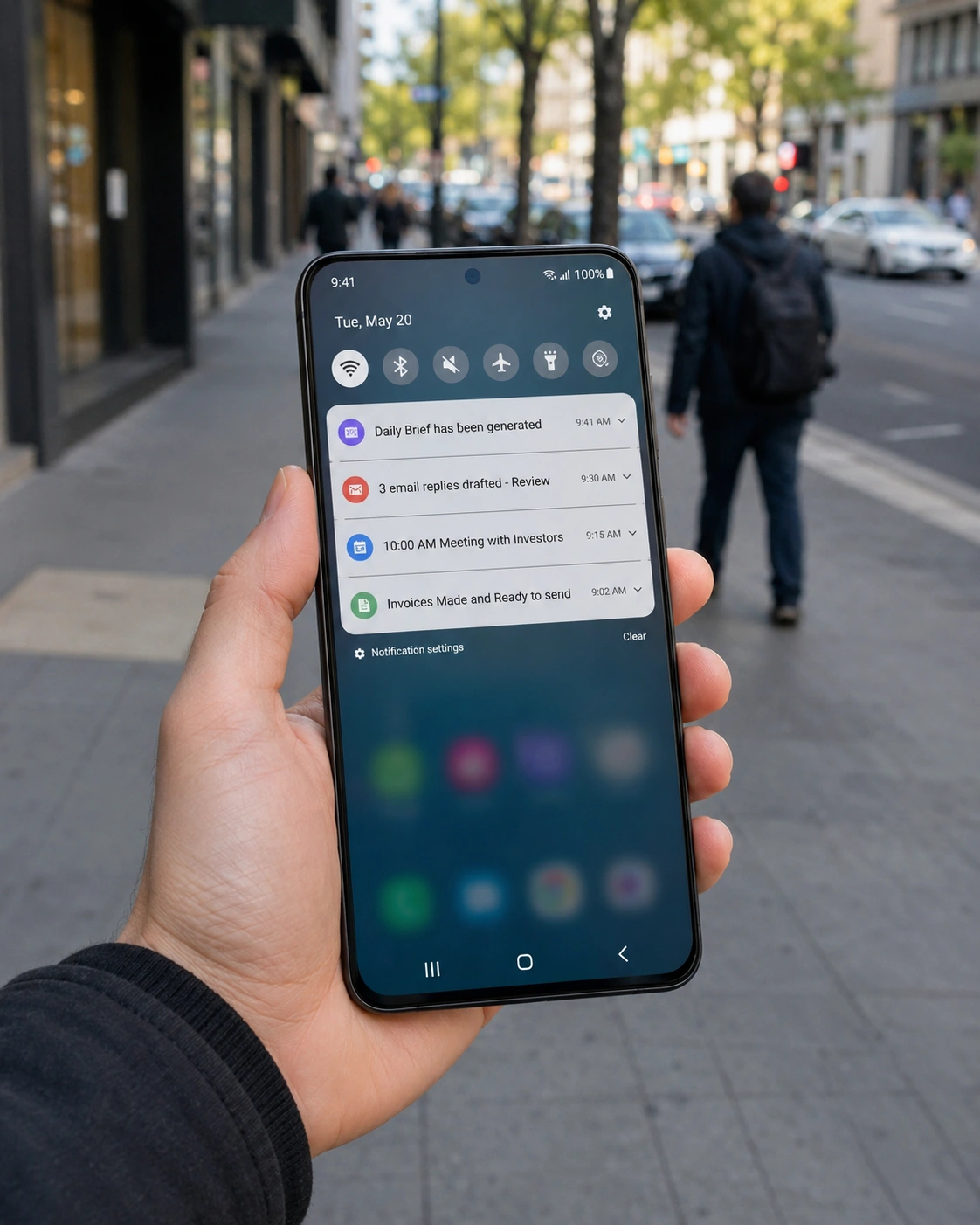 Phone notification screen showing completed founder operations tasks